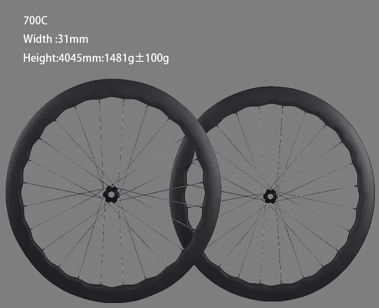 

700C Carbon fiber bicycles Rim 24 wave UD Matte Tubeless 31mm wide Ratchet 36T Hub Ceramic bearing Disc brake 4045mm Deep