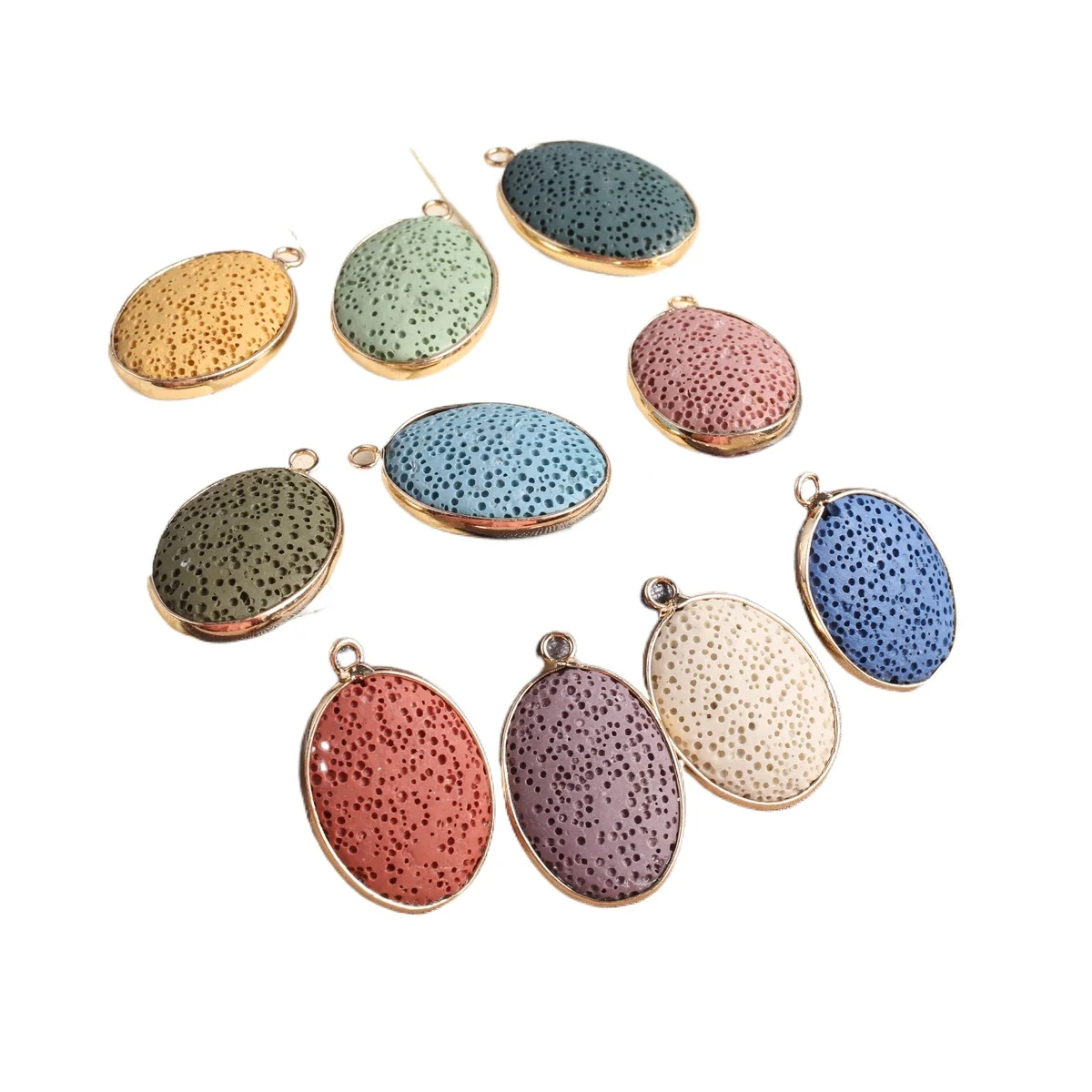 

10 шт., подвеска из натуральной вулканической породы, красочная овальная форма, подвеска из лавового камня, подвески для изготовления ожерелья своими руками, аксессуары, оптовая продажа