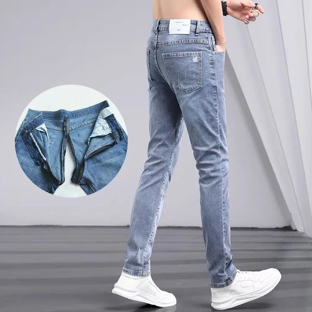 Stretch Pants Classic Invisible Open Crotch Outdoor Sex Casual Denim Straight Slim Jeans Men's Exoticism Trend Multiple Styles