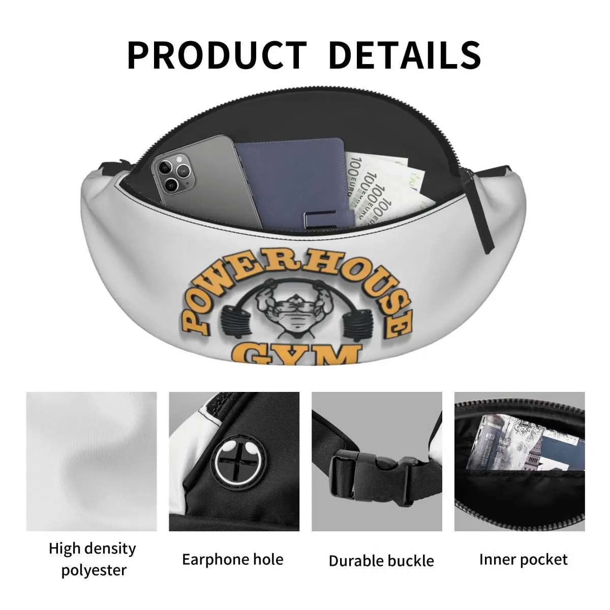 Powerhouse Gym Fanny Bag Custom Bodybuilders Fitness Crossbody Waist Pack Men Women Cycling Camping Phone Money Pouch