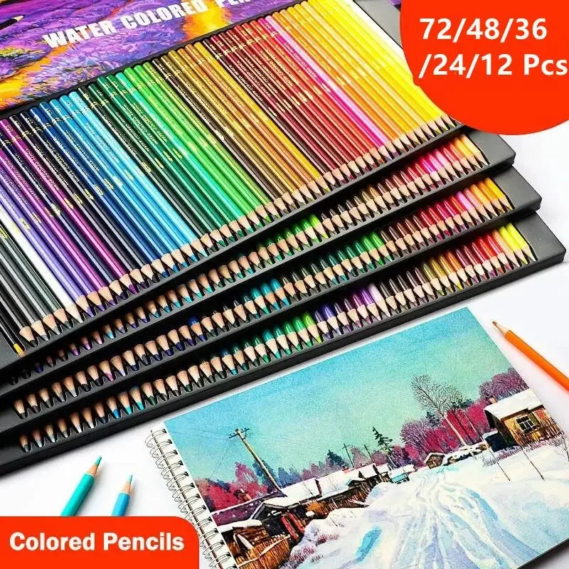 Professional Wooden Oil Pencils, 72/48/36/24/12 Pcs Color, for Soft Watercolor, Art Sketching Supplies