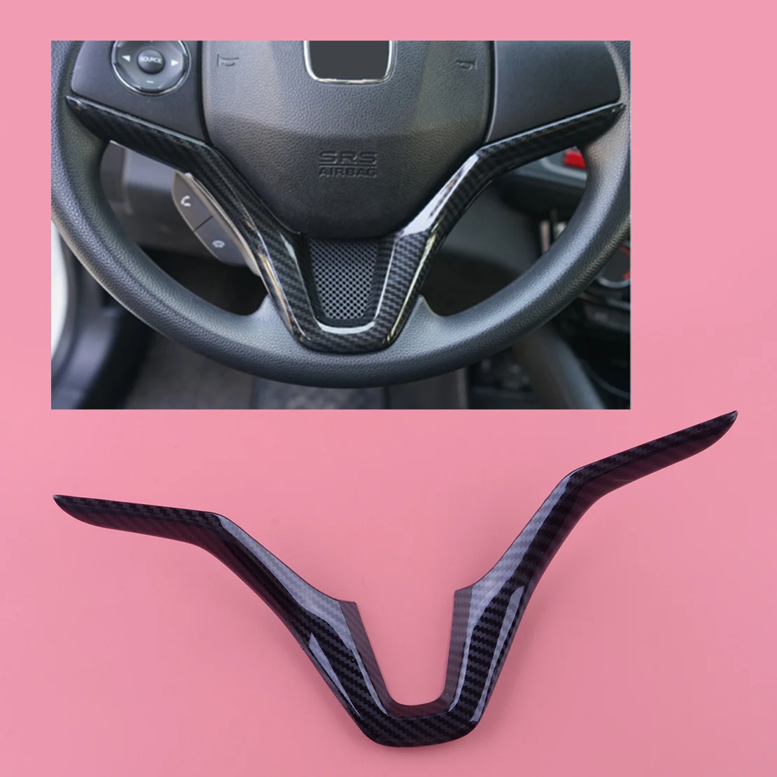 Car Steering Wheel Lower Lip Panel Cover Trim Sticker Frame Decoration Carbon Fiber Texture Fit for Honda HR-V HRV 2016-2021