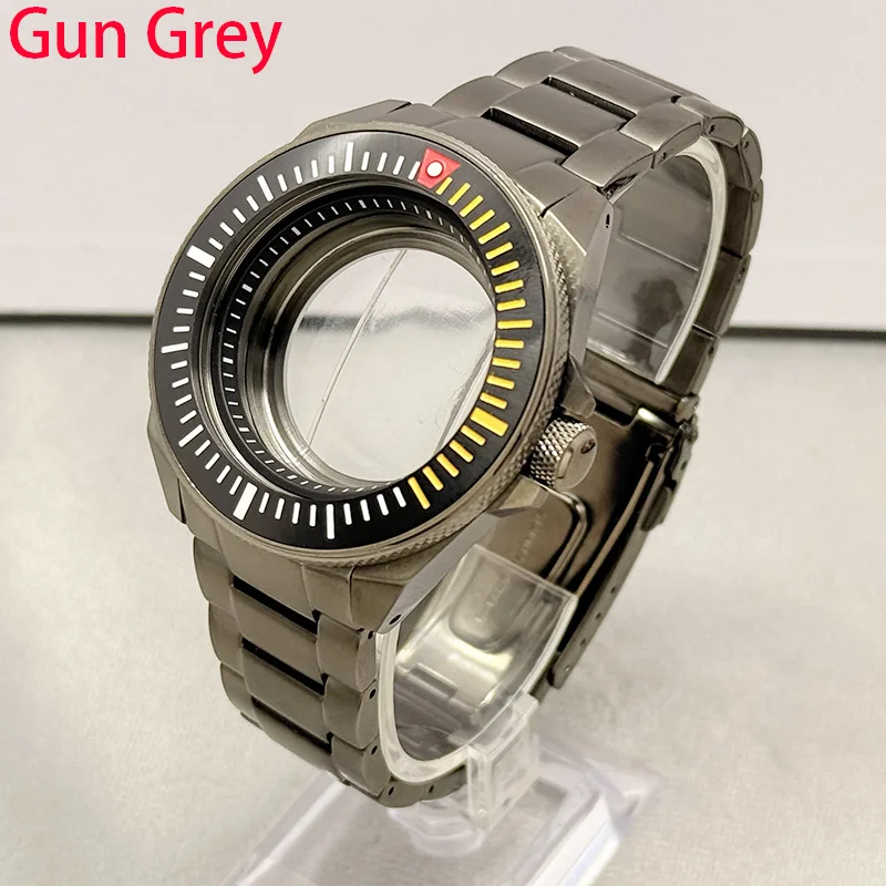 Gun Color 44mm Samurai King Series Watch Case And Strap 41mm*32mm Bezel Insert Fits NH35 NH36 4R 7S Movement Watch Case Mod