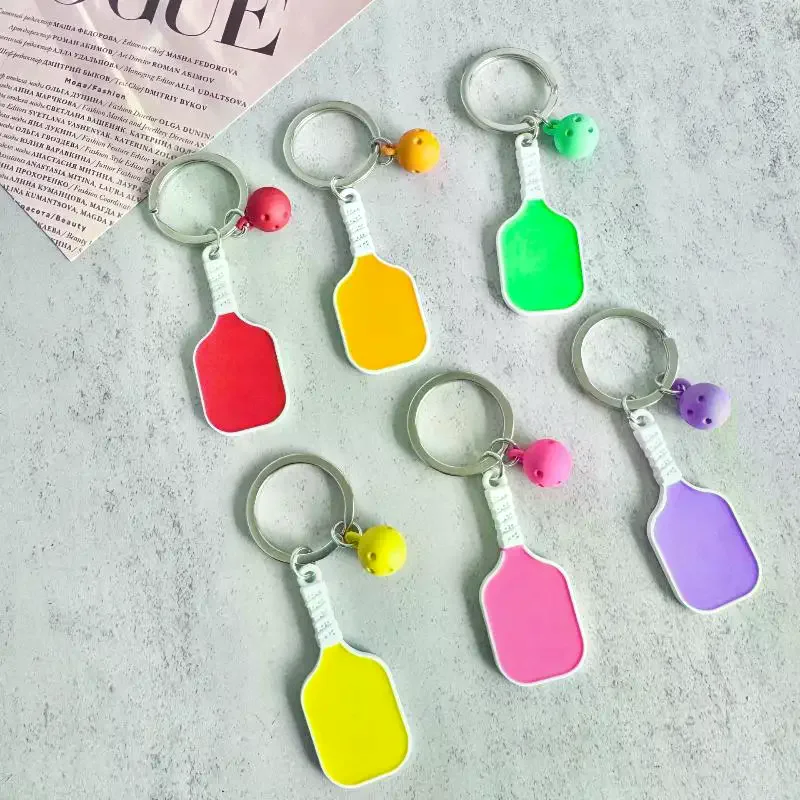1Pcs Sporty Women's Key Holder Bag Pendant 3D Metal Pickleball Racket Keychain Couple's Best Friend Small Gift