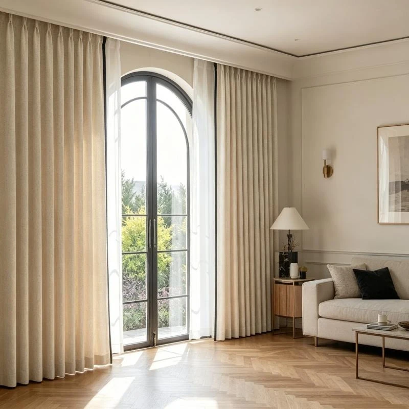 Chinese Jacquard Cotton Linen Curtains for Living Room Bedroom Mid-century Yarn-dyed Chenille Thickened Blackout Retro Cream