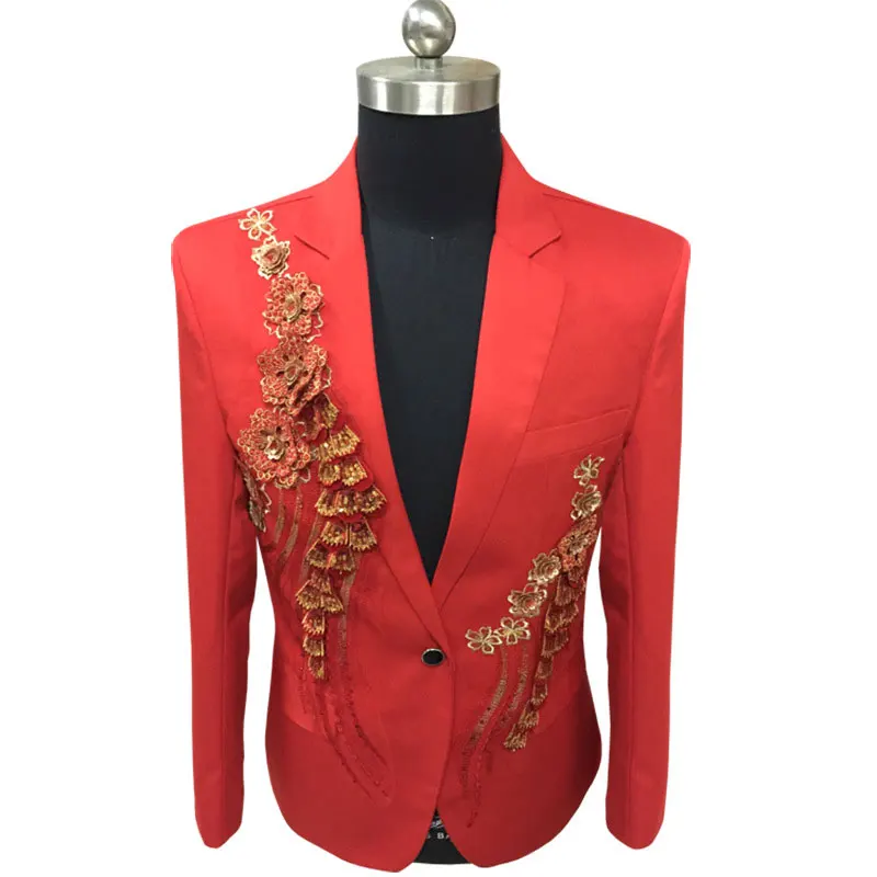 Chaqueta bordada de lentejuelas florales blancas para hombre, traje de esmoquin para novio de boda, blazer de un botón, solapa de pico, traje de