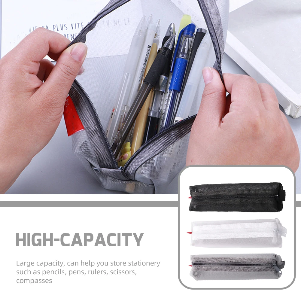 

3pcs Large Capacity Stationery Bag Transparent Pencil Organizer Pouch for School Office Pen Holder Storage with Zipper