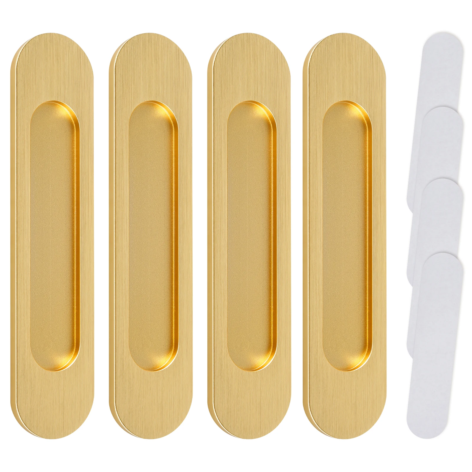 7 In Gold Recessed Finger Flush Pulls for Pocket Closet Sliding Barn Door Handle Hardware Brushed Aluminum Alloy Oval Door Pulls