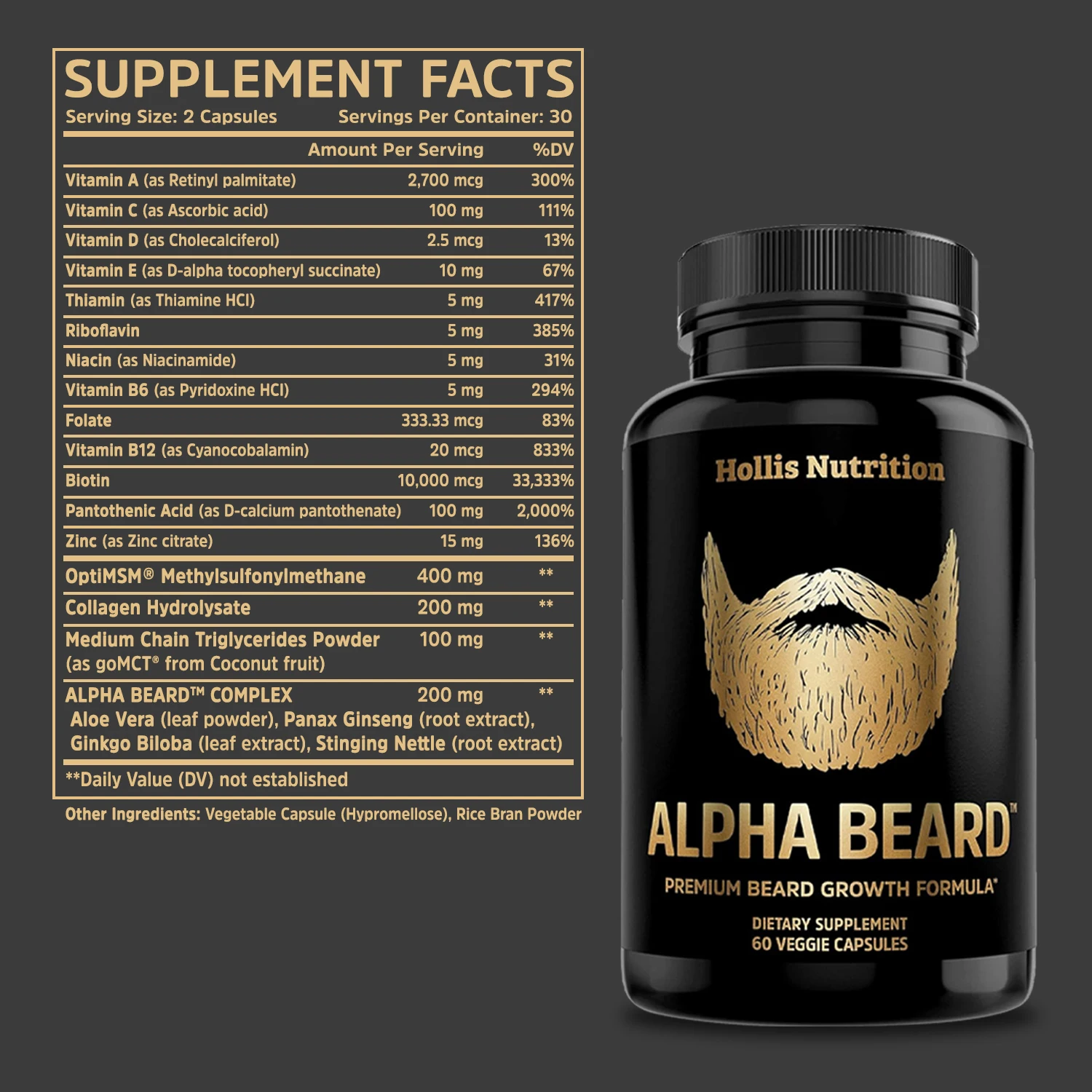 Alpha Beard Growth Formula Supplement - Promote Strong and Thicker Growth of Men's Facial Hair, Helps Moisturize Skin
