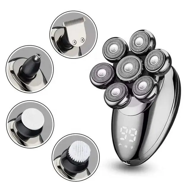 

Электробритва с семи лезвиями и цифровым дисплеем, машинка для стрижки лысины, перезаряжаемая бритва «все в одном»