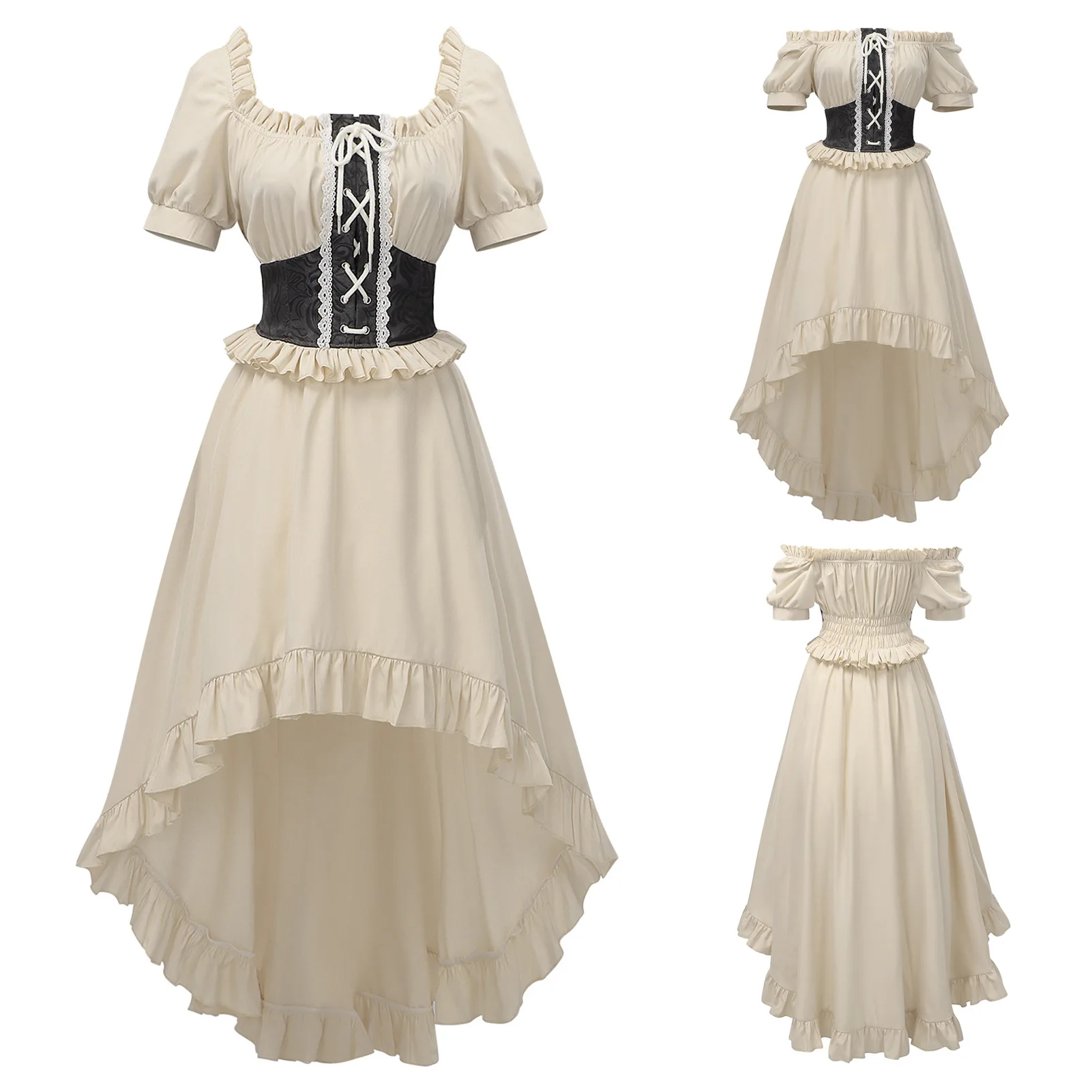 Casual Pure Color Asymmetrical Short Sleeve One-Shoulder Dress Set Women's Spring Fashion Traditional Chinese Ethnic Style