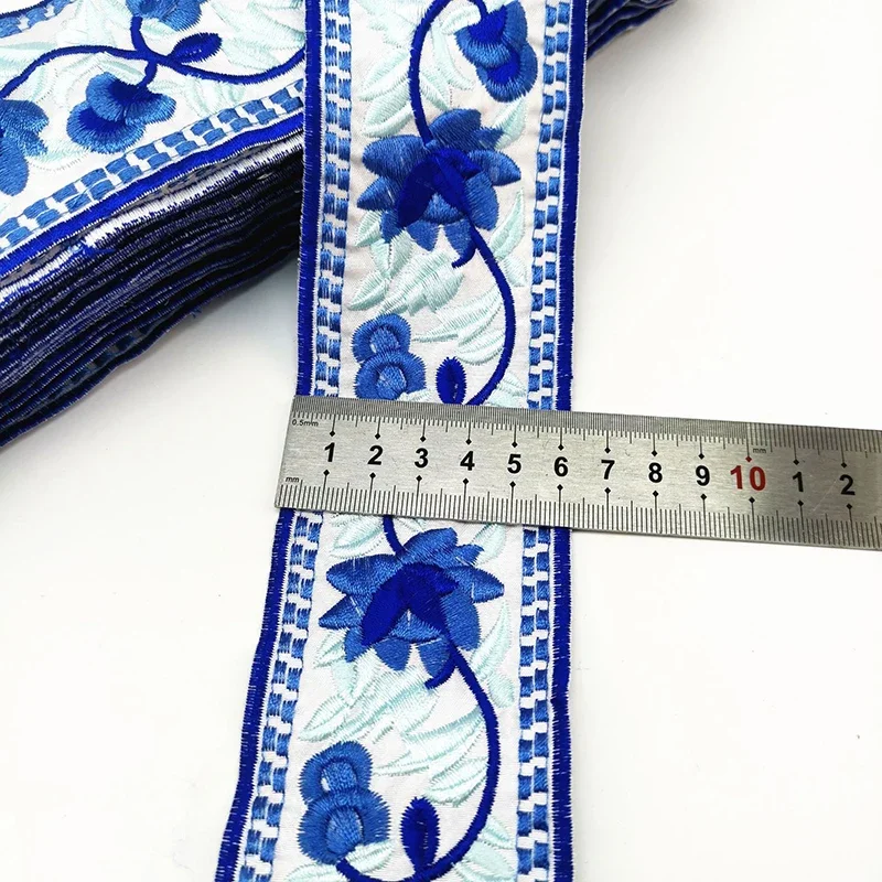 1yards Flowers Ethnic Embroidered Lace Trim Jacquard Ribbon for Garment Accessories DIY Craft Making Flower Sewing