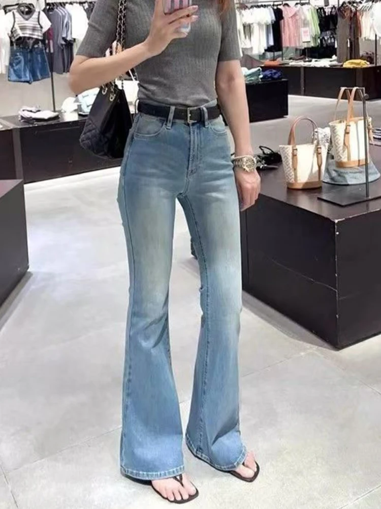 

Ретро джинсы-клеш для женщин: модные, облегающие, с высокой талией, длинные брюки из денима, повседневные, летние, классический крой