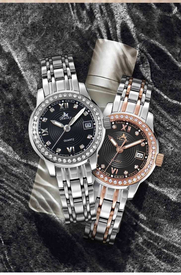 Awsky Ladies' Watch Fashionable Elegant Diamond-encrusted Steel Band Waterproof Quartz Watch Student Watch Gift