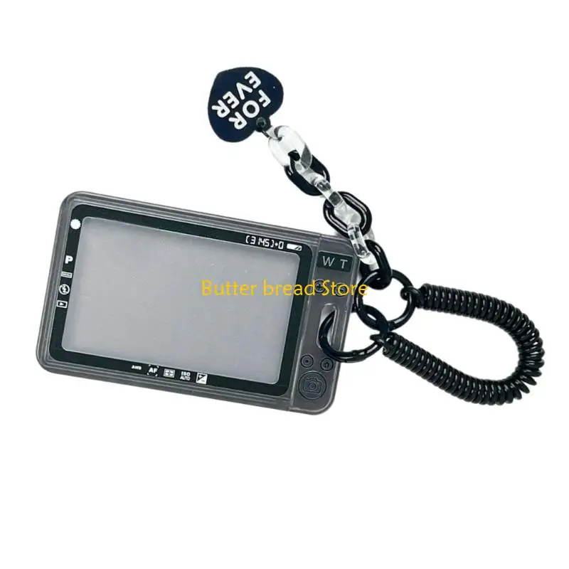 W89C Novelty Photo Card Holder Photocard Holder Protective Sleeves with Retractable Spring Coil Keychain for Student Kid