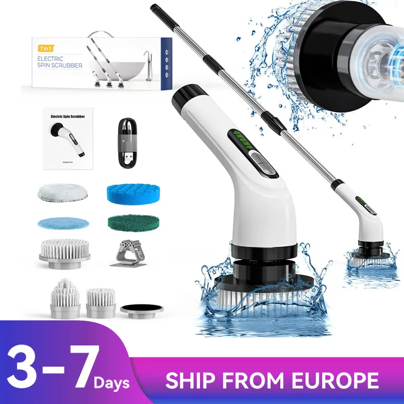 Electric Cleaning Brush Spin Scrubber for Bathroom Cordless Cleaning Brush with 7 Cleaning Heads 2 Adjustable Speeds LED Display