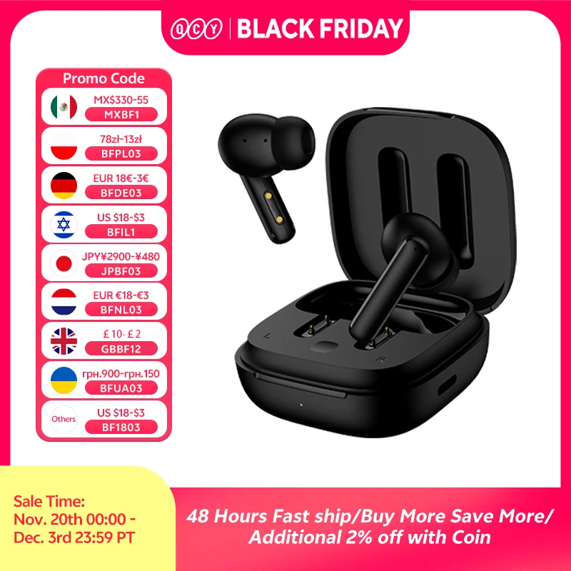 QCY T13 ANC Wireless Earphones Bluetooth 5.3 TWS ANC Noise Cancellation Headphone 4 Mics ENC Headset in-Ear Handfree Earbuds