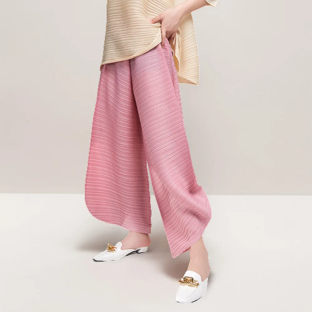 Pleats Original Design Sense Personality Shaped Pants Pleated Wide-leg Pants Female Elastic Waist Loose Harem Pants Casual Pants