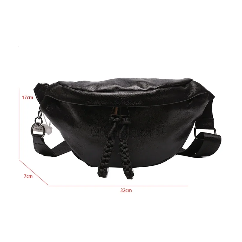 Black Luxury Chest Bag Trend Pu Leather Waist Bag For Women Large Capacity Fanny Pack Casual Nylon Waist Pack Saddle Handbag Sac