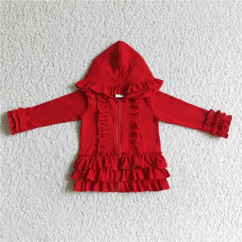 GT0019 Fashionable And Good-Looking  Girls Clothes Long Sleeve Top Red Hood Zipper Print With  Children Clothes