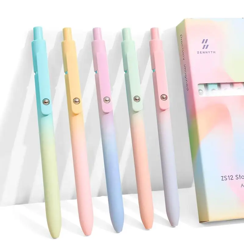 

5Pcs Rainbow Minimalist Press Type Quick Drying Carbon Gel Pens Set For Students,Nurse,Bible Journal Supplies Office Accessories