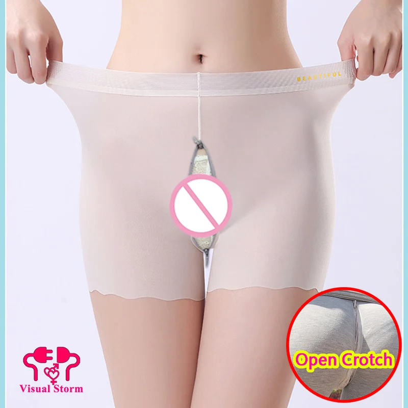 Women Hollow Open Crotch Lingerie Thin Breathable Summer Shorts Mini Leggings Invisible Zippers Crotchless Boxers Club Hot Pants