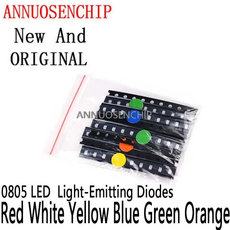 

100PCS 0805 LED 2.0*1.2MM Highlighting SMD LED light-emitting diodes Red White Yellow Blue Green Orange