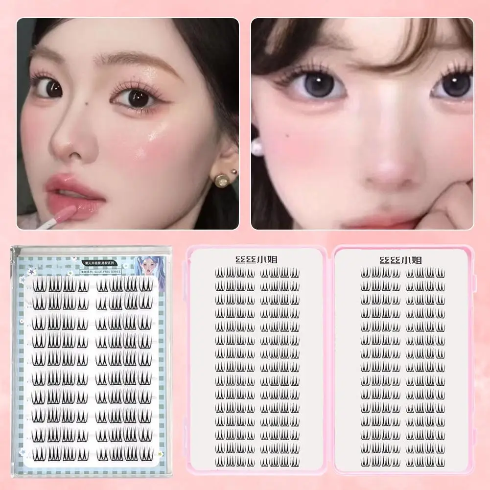 Pestañas postizas en forma de U sin pegamento, hoja fina de racimo, aspecto de maquillaje de pestañas naturales puras de estilo coreano