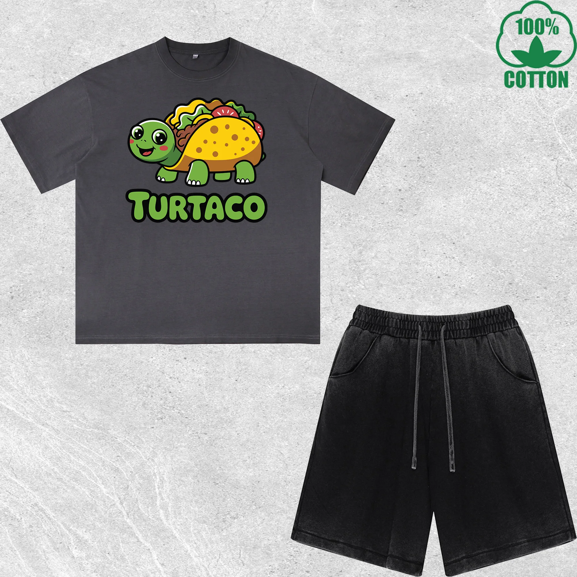 

Turtaco Printed Dirty Wash T-Shirt Shorts Set Multicolor Combo Loose Trendy Fashionable 100%Cotton