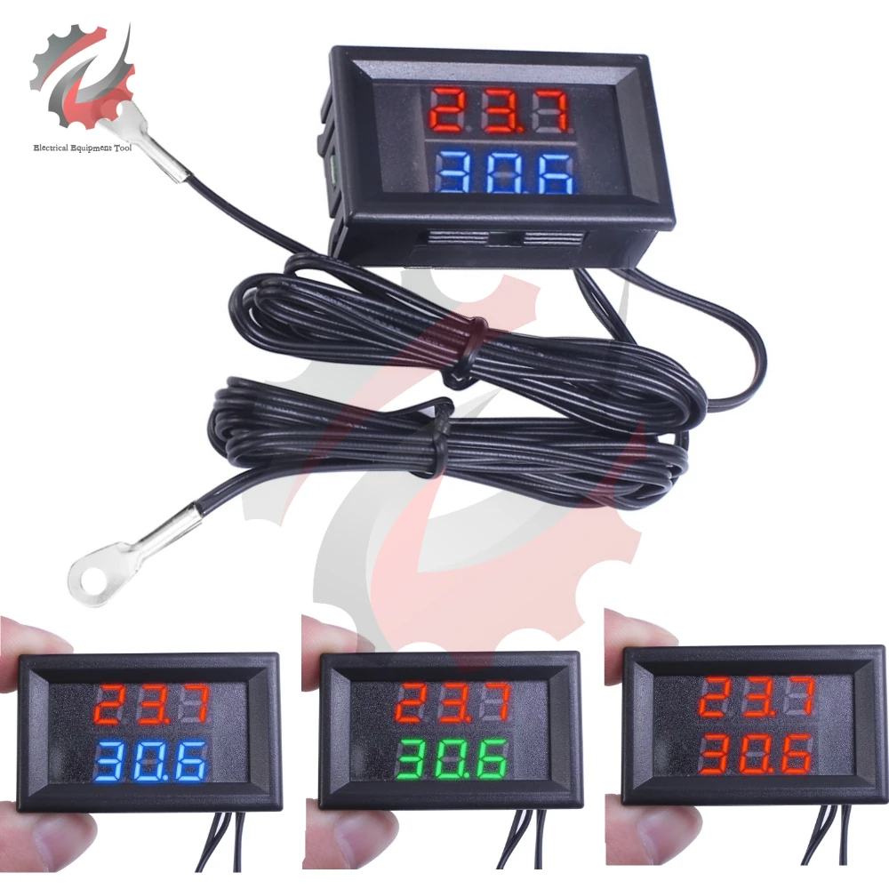 0.28Inch DC 4-28V Digital Thermometer LED Dual Display High Precision Temperature Sensor With NTC Waterproof Metal Dual Probe