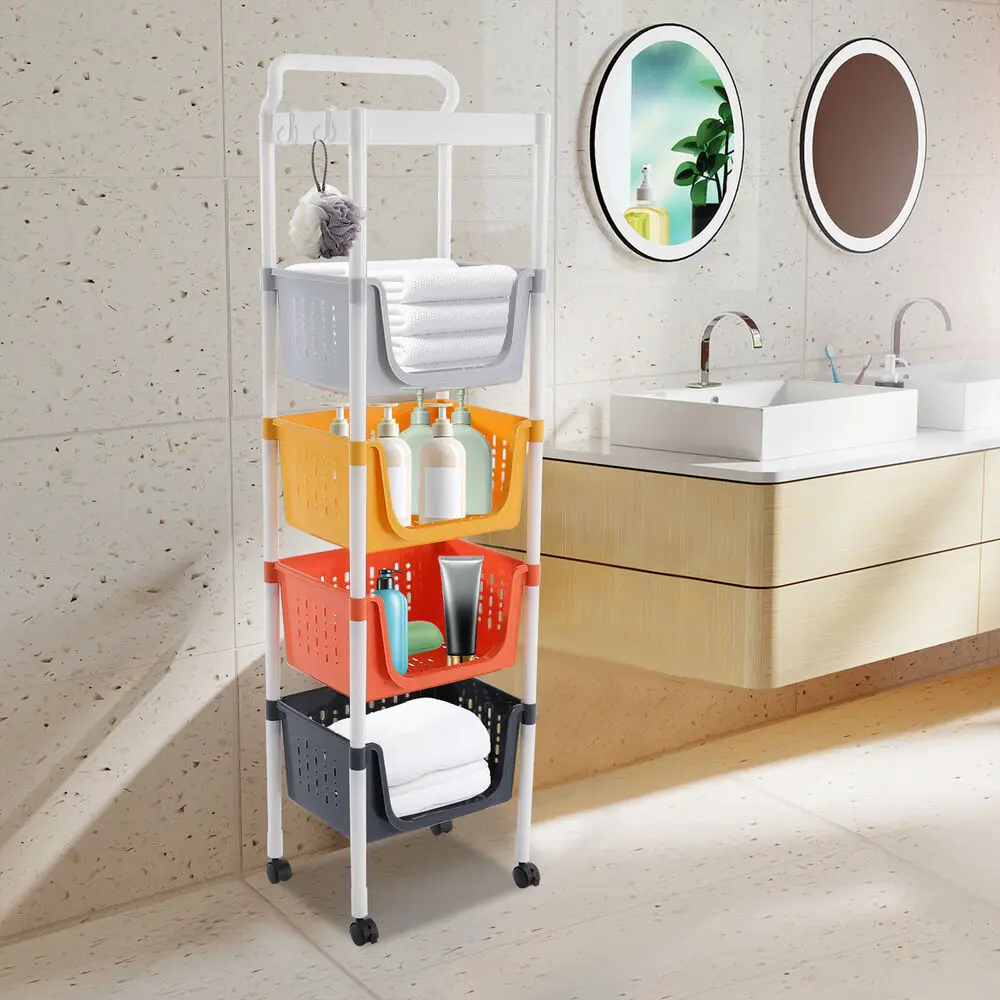 

4-Baskets Standing Fruit Vegetable Storage Basket 35*28*133cm Kitchen Storage Basket Organizer