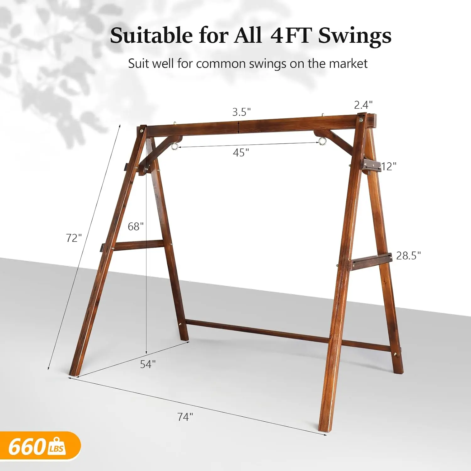 4 FT Outdoor Porch Swing with Frame, Patio Hanging Swing & Stand with Extra Cushions Heavy Duty 880 LBS for Yard,, Customized