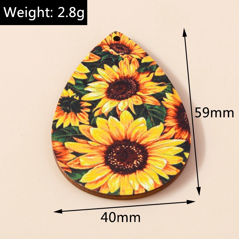 Leslie 10 Stück Holz-Sonnenblumen-Charms für die Schmuckherstellung, Sonnenblumen-Muster-Anhänger, DIY-Ohrringe, Halsketten, Zubehör – Detail 7