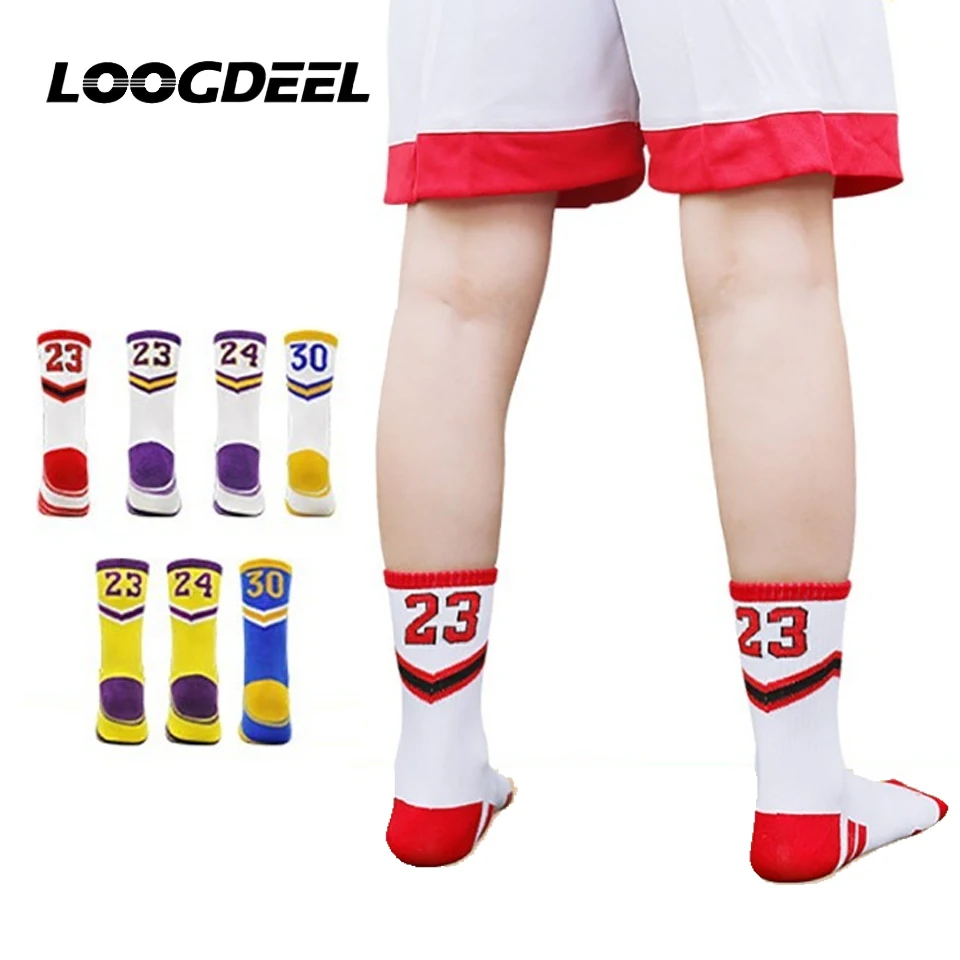 

Loogdeel, 1 пара тонких детских баскетбольных носков, дышащие, нескользящие, профессиональные спортивные носки, хлопковые носки для мальчиков