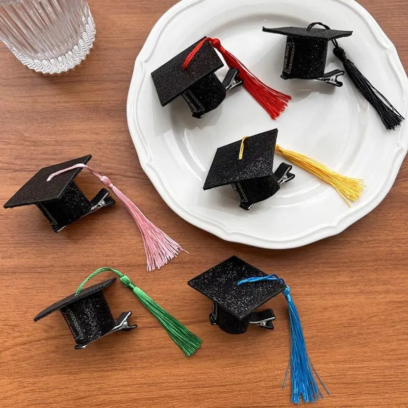 2Pcs Graduation Tassel Hat Mini Doctoral Cap Clip Headband Graduation Hat Party Stereoscopic Headdress Graduation Hair Decor