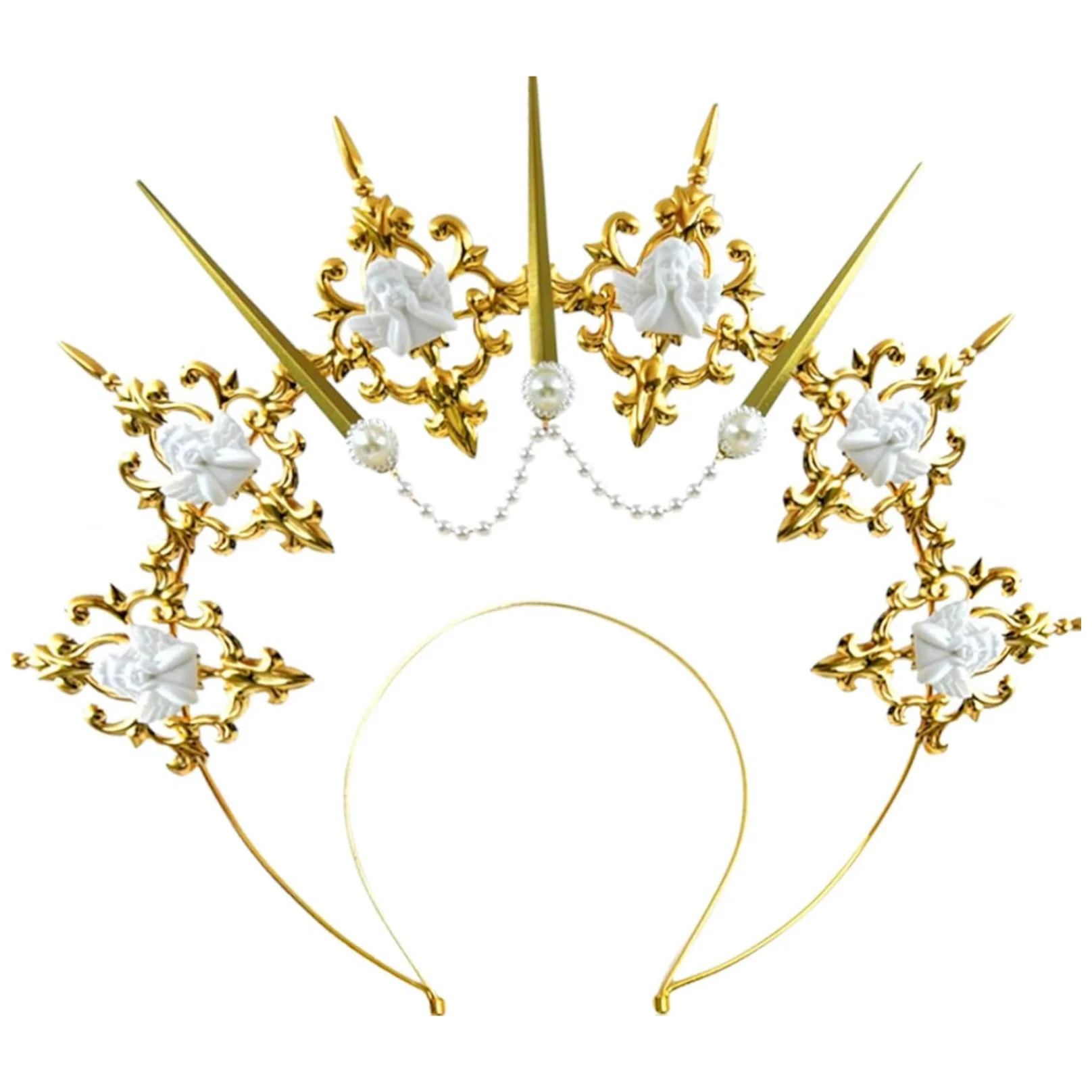 Laventy Gold Halo Crown Spiked Crown Headband Sunburst Zip Tie Headpiece Goddess Costume for Wedding Photoshoot Cosplay