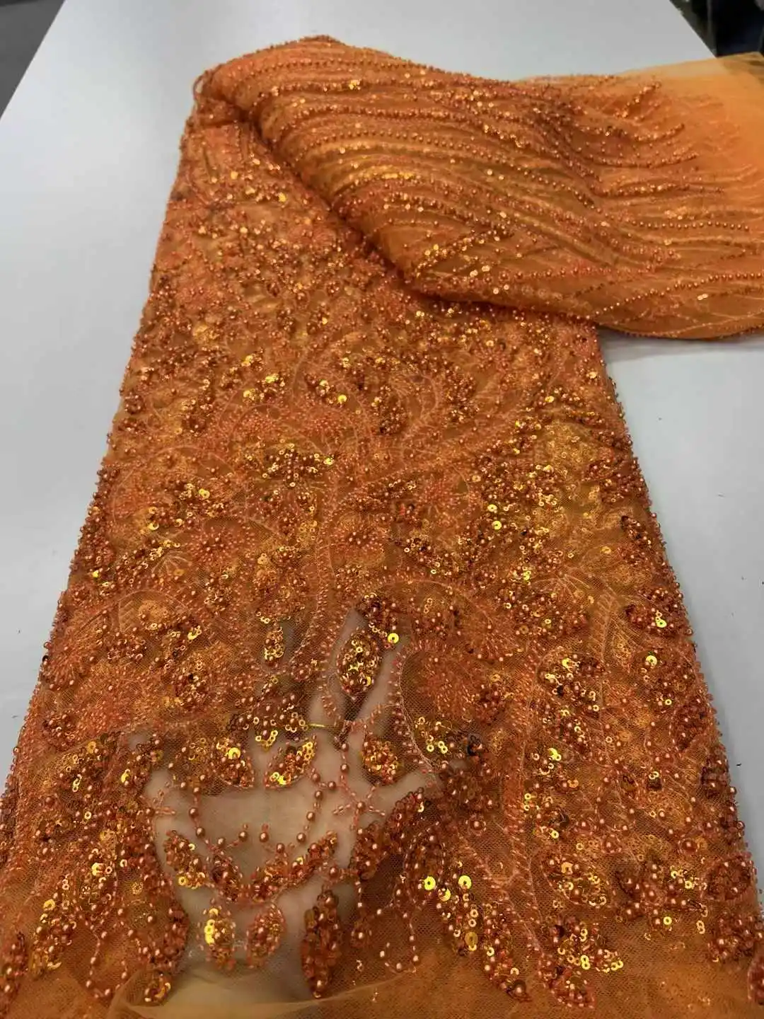 

African Groom Lace Fabric 2025 French Beaded Lace Fabric Nigerian Sequins Embroidery Net Lace Fabrics For Bridal Party Dresses