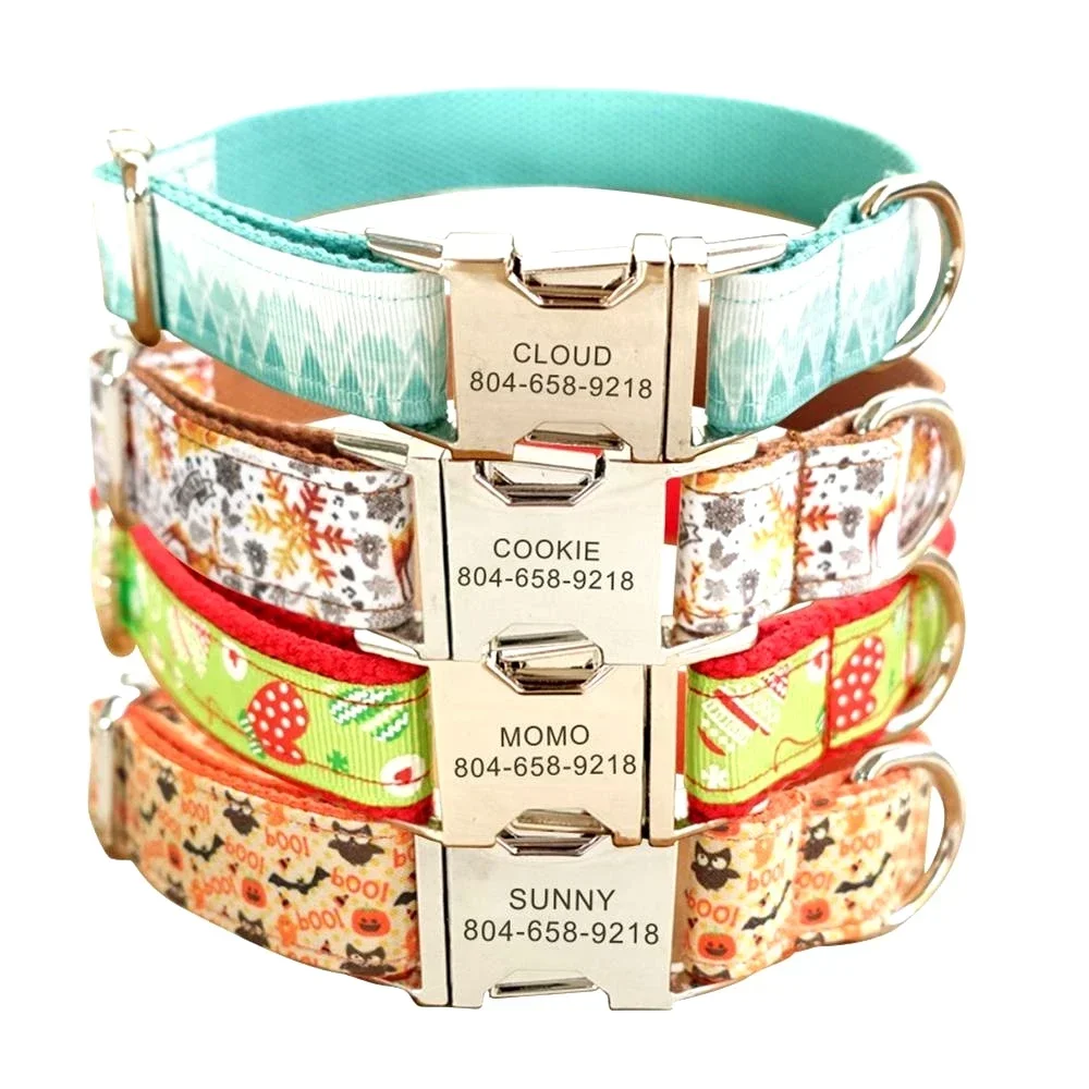 

Personalized Dog Collar with Free Engraving, Matching Pet Leash,Customzied Contacts Metal Buckle, Unique Pattern Pet Collar