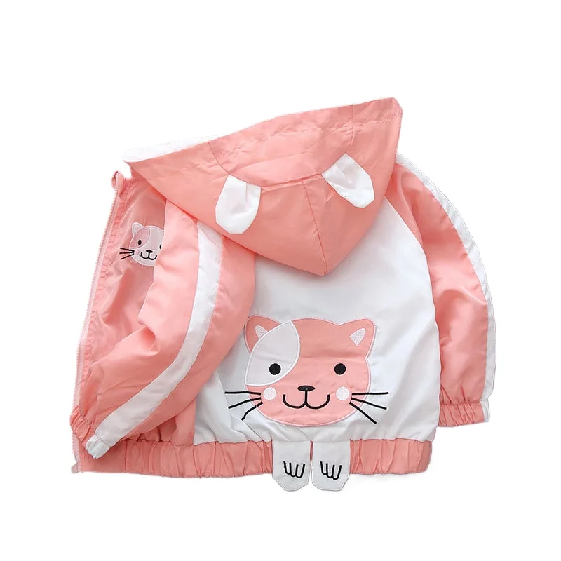 

Куртка для маленьких девочек, детское пальто с милым котенком, осенне-весенняя детская одежда