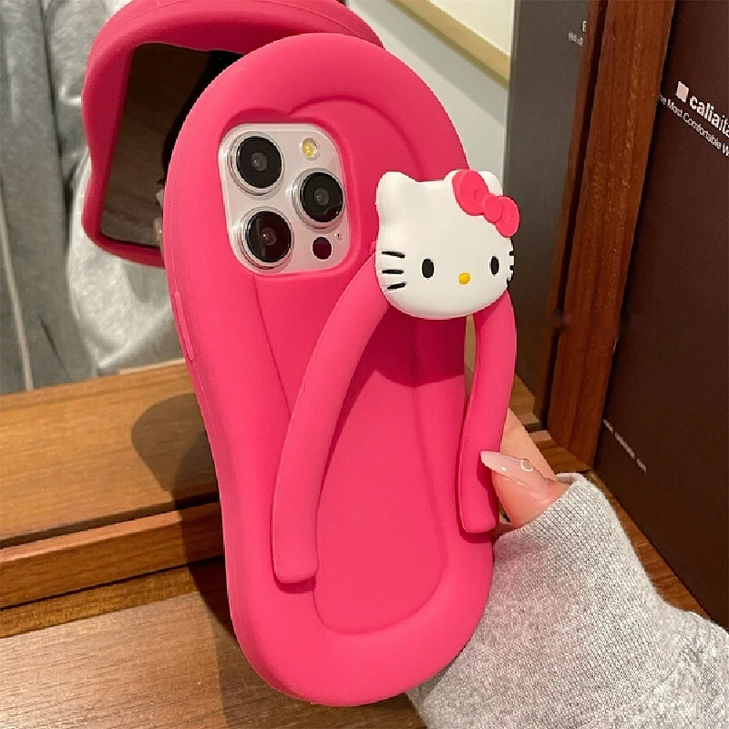 2024 Creative 3d Anime Cartoon Kittey Flip Flops Suitable For Iphone Series Silicone Soft Shell Anti Drop Protective Cover