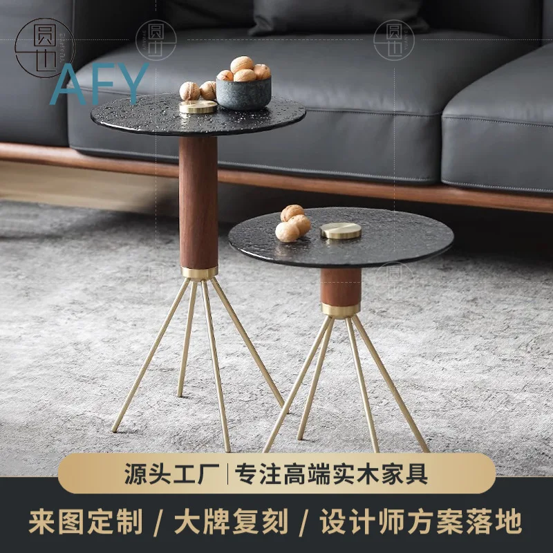 Minimalist Italian Style Coffee Table for North American Black Walnut Wood and Glass Creative Art Designer Side Table with