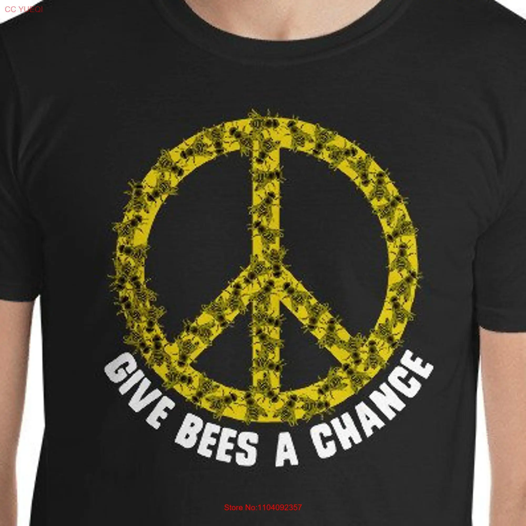 Bee PrinT T Shirt Give Bees A Chance Peace Sign Keeper Keeping Apiarist Honey Hippy Illustration Picture Art