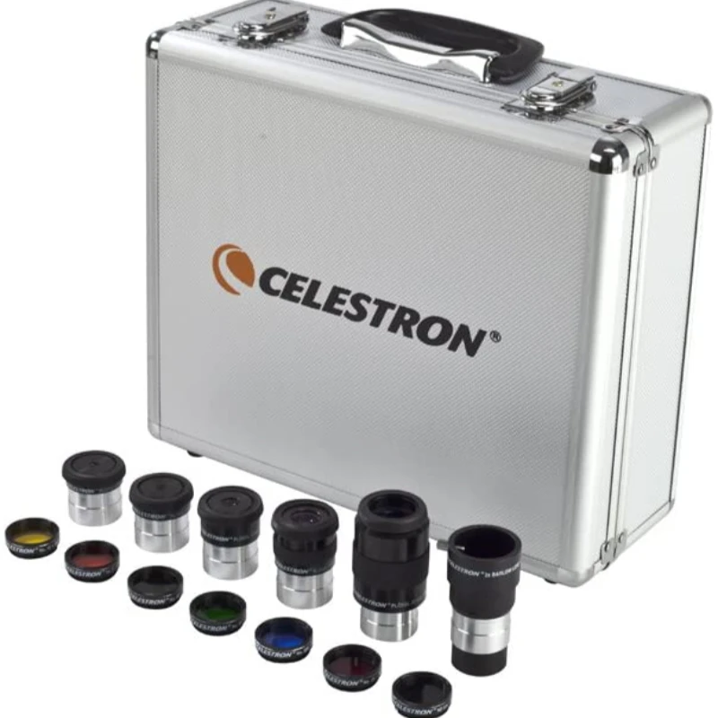 Celestron 14 Piece Telescope Accessory Kit - Plossl Eyepieces, Barlow Lens, Colored Filters, Moon Filter, Carry Case#94303