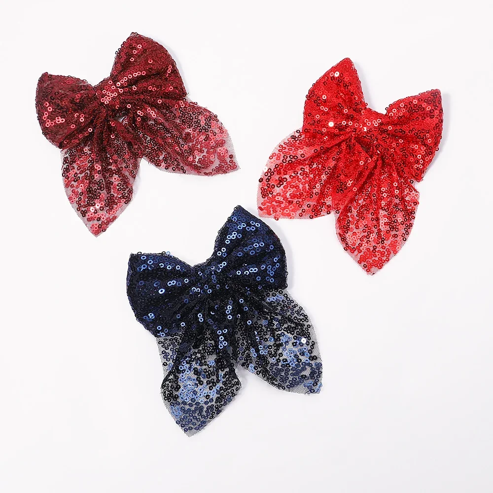 1pcs Party Sequin Hair Bows Clip with Hair Clips for Girl Kids Handmade Hairpin Boutique Child Baby Hair Accessories Wholesale