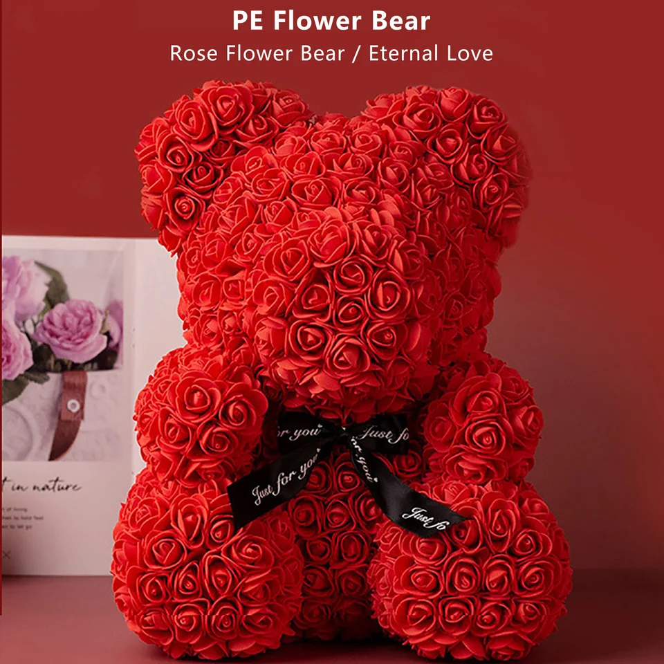 DIY 25 Cm Teddy RoseBear With Box Artificial PE Flower Bear Rose