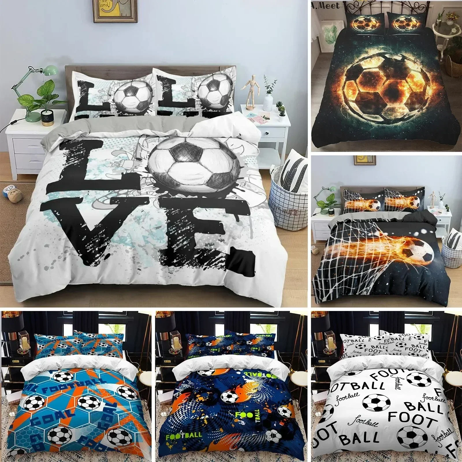 

Football Bedding Set Printing Pillowcase Quilt Cover Soccer Duvet Covers Home Textiles Queen King Size Sport Theme Quilt Cover