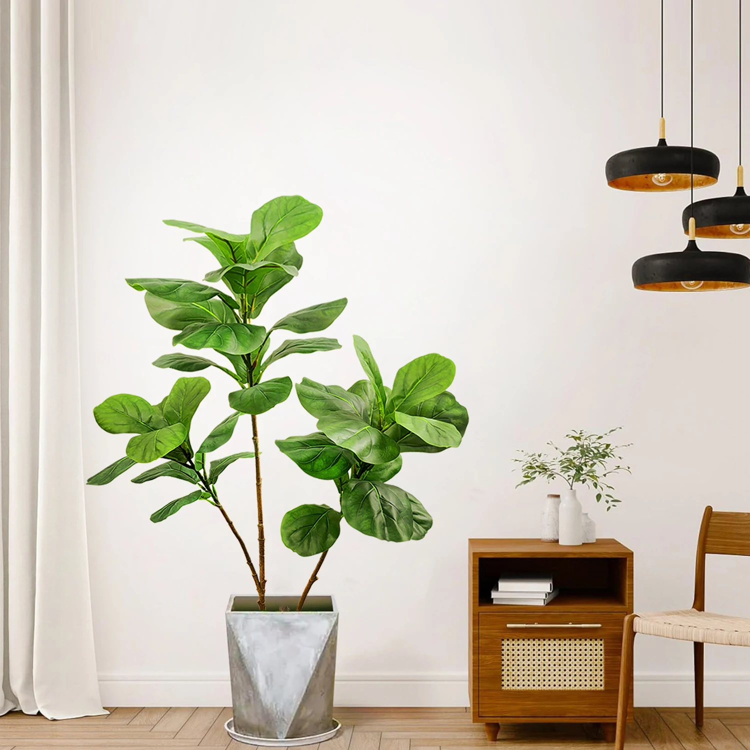 77–135 cm (53,1 Zoll) künstliche Geigenblätter, Ficus-Feigenpflanze für den Außenbereich, Hof, Garten, Balkon, Innenbereich, Heim- und Bürodekoration – Detail 7