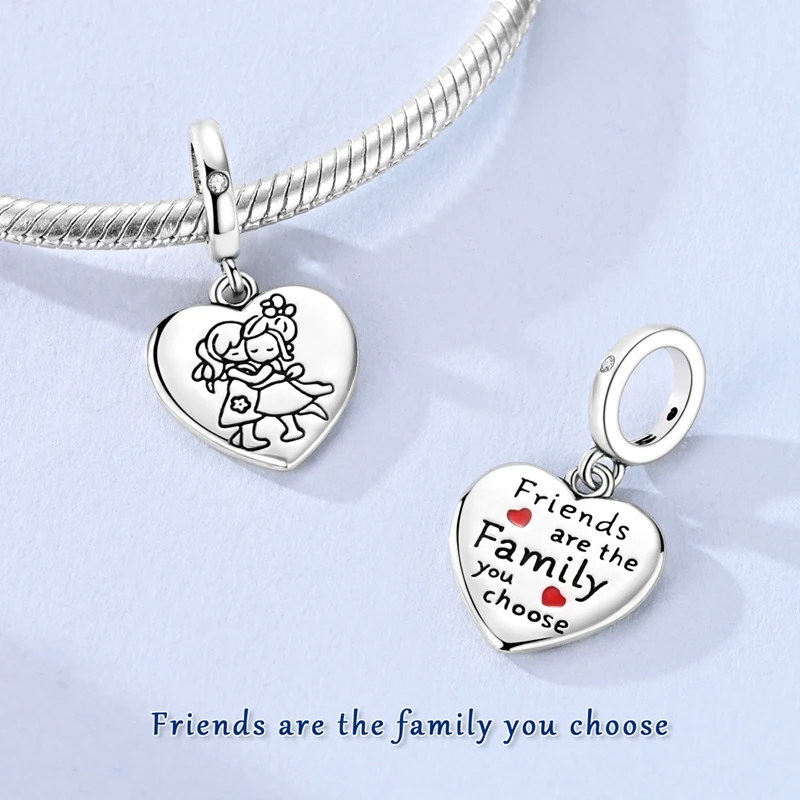 925 Sterling Silver Sparkling Zircon Hug Family Heart Shape Charms Pendants For Women Fit Original Bracelet DIY Jewelry Gifts