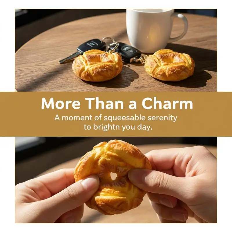 Bread Donut Pendant Key Chain Simulation Food Charm Pendant DIY Creative Fun Pinch Key Chain Sponge Toy Gift