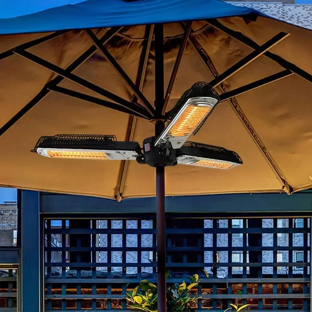 Outdoor Patio Heater, 3 Infrared Lamps, 1500W, Black for Umbrella, Pergola, or Gazebo